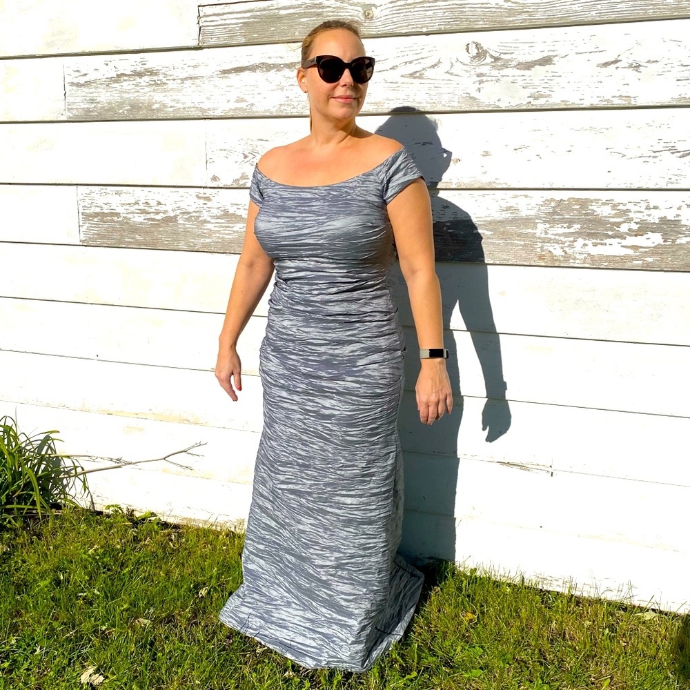 Gray/Silver/Platinum Long Off the Shoulder Full Length Gown sz 14